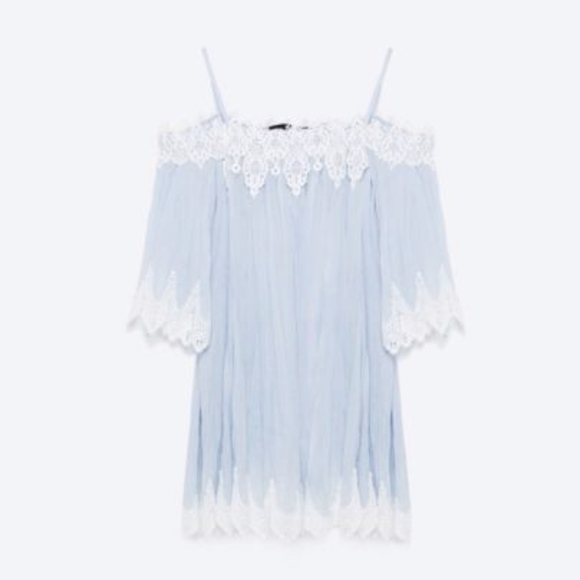 ZARA WOMEN LINEN DRESS RAMIE BLUE - Picture 3 of 8